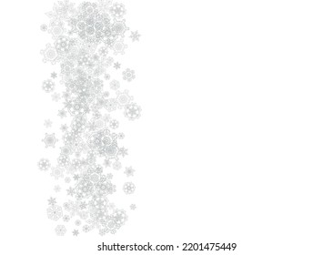 Schneeflocken fallen auf weißem Hintergrund. Horizontale Weihnachten und glückliches neues Jahr Thema. Silver fallende Schneeflocken für Banner, Geschenkkarte, Partyeinladung, Partnerergänzung und spezielle Business-Angebote