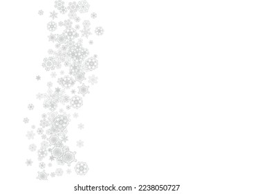 Schneeflocken fallen auf weißem Hintergrund. Horizontale Weihnachten und glückliches neues Jahr Thema. Silver fallende Schneeflocken für Banner, Geschenkkarte, Partyeinladung, Partnerergänzung und spezielle Business-Angebote