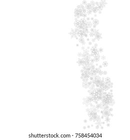 Snowflakes falling on white background. Merry Christmas and Happy New Year theme. Silver falling snowflakes for banners, gift cards, party invitations, partner compliments and special business offers.