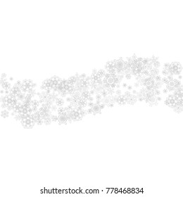 Snowflakes falling on white background. Merry Christmas and Happy New Year theme. Silver falling snowflakes for banners, gift cards, party invitations, partner compliments and special business offers.