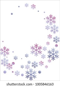 Snowflakes falling winter vector background. Snow flakes macro illustration, water freezing parts, snow elements, flakes confetti chaotic scatter. Cold weather symbols on white.