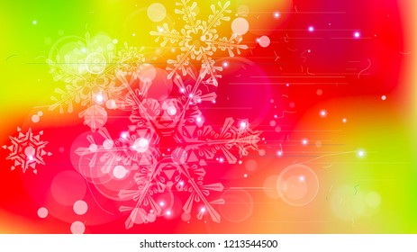 Copos de nieve y luces festivas - fondo vectorial con bellos copos de nieve que brillan alegremente y brillan en el espacio de color