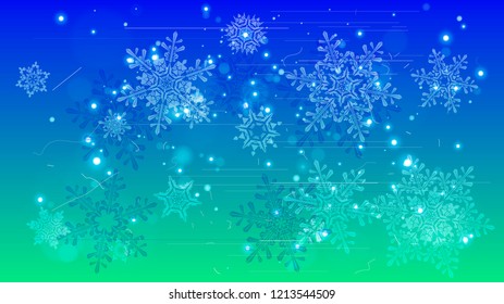 Schneeflocken und festliche Lichter - Vektorhintergrund mit schönen Schneeflocken, die im Farbraum glänzen und schimmern