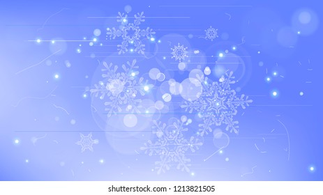 Schneeflocken und festliche Lichter - Vektorhintergrund mit schönen Schneeflocken, die im Farbraum glänzen und schimmern