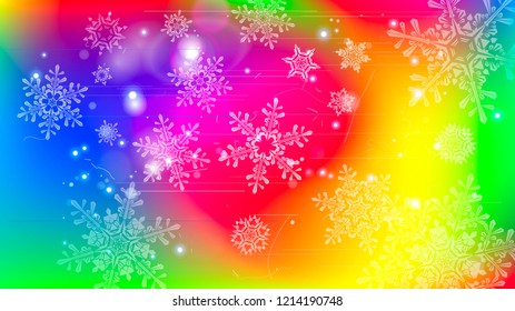 Snowflakes and festive lights - vector background with beautiful snowflakes that merrily shine and shimmer in color space