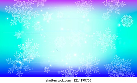Copos de nieve y luces festivas - fondo vectorial con bellos copos de nieve que brillan alegremente y brillan en el espacio de color