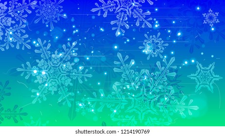 Snowflakes and festive lights - vector background with beautiful snowflakes that merrily shine and shimmer in color space