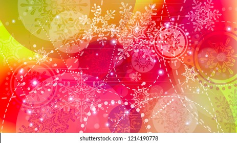 Copos de nieve y luces festivas - fondo vectorial con bellos copos de nieve que brillan alegremente y brillan en el espacio de color