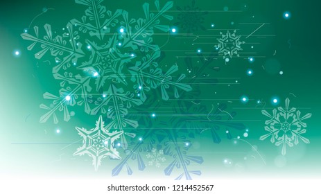 Snowflakes and festive lights - vector background with beautiful snowflakes that merrily shine and shimmer in color space