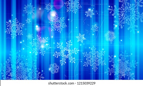 Copos de nieve y luces festivas - fondo vectorial con bellos copos de nieve que brillan alegremente y brillan en el espacio de color