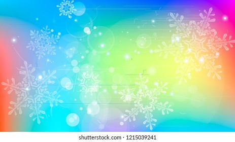 Copos de nieve y luces festivas - fondo vectorial con bellos copos de nieve que brillan alegremente y brillan en el espacio de color