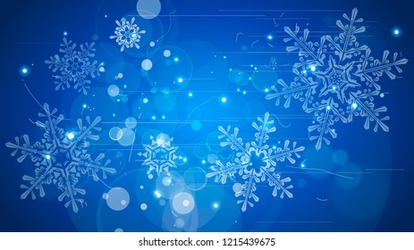 Snowflakes and festive lights - vector background with beautiful snowflakes that merrily shine and shimmer in color space