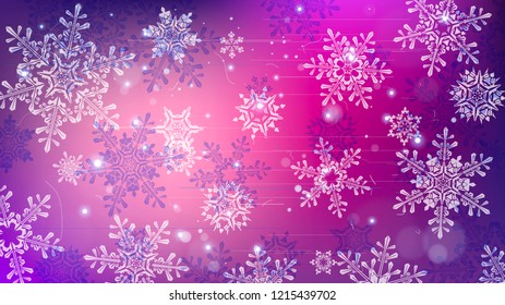 Copos de nieve y luces festivas - fondo vectorial con bellos copos de nieve que brillan alegremente y brillan en el espacio de color