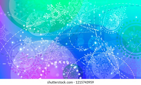 Snowflakes and festive lights - vector background with beautiful snowflakes that merrily shine and shimmer in color space