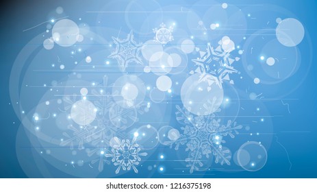 Snowflakes and festive lights - vector background with beautiful snowflakes that merrily shine and shimmer in color space