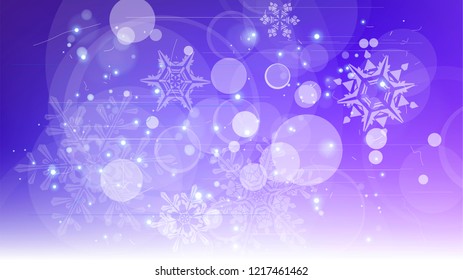Snowflakes and festive lights - vector background with beautiful snowflakes that merrily shine and shimmer in color space