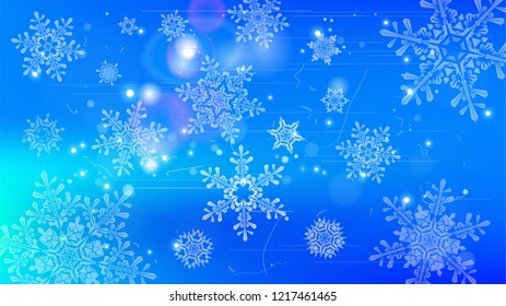 Snowflakes and festive lights - vector background with beautiful snowflakes that merrily shine and shimmer in color space