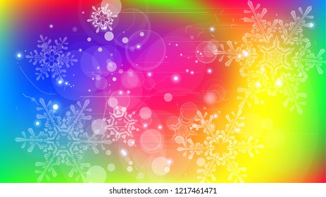 Copos de nieve y luces festivas - fondo vectorial con bellos copos de nieve que brillan alegremente y brillan en el espacio de color