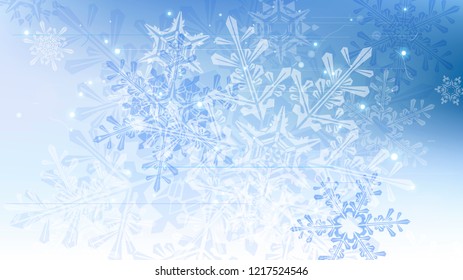Schneeflocken und festliche Lichter - Vektorhintergrund mit schönen Schneeflocken, die im Farbraum glänzen und schimmern