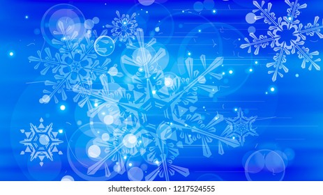 Copos de nieve y luces festivas - fondo vectorial con bellos copos de nieve que brillan alegremente y brillan en el espacio de color