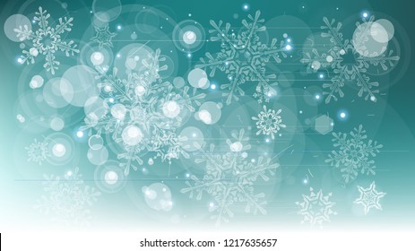 Snowflakes and festive lights - vector background with beautiful snowflakes that merrily shine and shimmer in color space