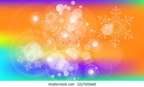 Copos de nieve y luces festivas - fondo vectorial con bellos copos de nieve que brillan alegremente y brillan en el espacio de color