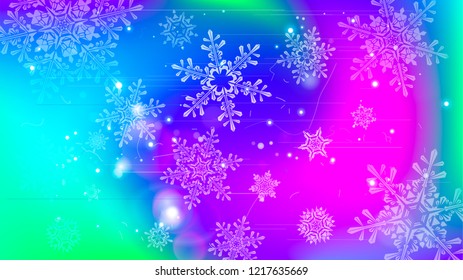 Snowflakes and festive lights - vector background with beautiful snowflakes that merrily shine and shimmer in color space