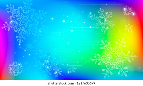 Copos de nieve y luces festivas - fondo vectorial con bellos copos de nieve que brillan alegremente y brillan en el espacio de color