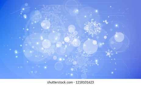 Copos de nieve y luces festivas - fondo vectorial con bellos copos de nieve que brillan alegremente y brillan en el espacio de color