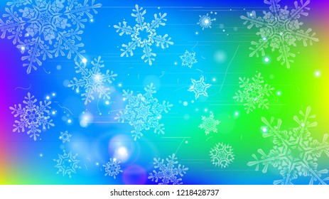 Snowflakes and festive lights - vector background with beautiful snowflakes that merrily shine and shimmer in color space