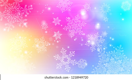 Copos de nieve y luces festivas - fondo vectorial con bellos copos de nieve que brillan alegremente y brillan en el espacio de color