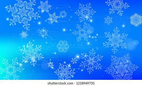 Schneeflocken und festliche Lichter - Vektorhintergrund mit schönen Schneeflocken, die im Farbraum glänzen und schimmern