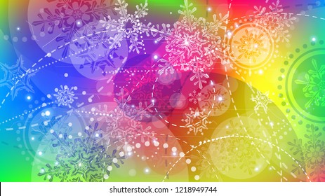 Copos de nieve y luces festivas - fondo vectorial con bellos copos de nieve que brillan alegremente y brillan en el espacio de color