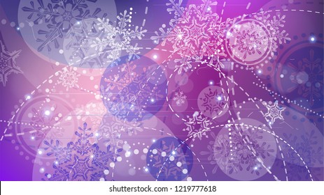 Copos de nieve y luces festivas - fondo vectorial con bellos copos de nieve que brillan alegremente y brillan en el espacio de color