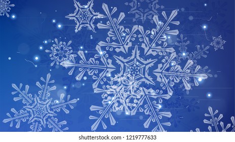 Snowflakes and festive lights - vector background with beautiful snowflakes that merrily shine and shimmer in color space