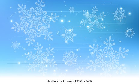 Snowflakes and festive lights - vector background with beautiful snowflakes that merrily shine and shimmer in color space