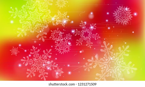 Copos de nieve y luces festivas - fondo vectorial con bellos copos de nieve que brillan alegremente y brillan en el espacio de color