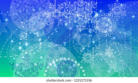 Snowflakes and festive lights - vector background with beautiful snowflakes that merrily shine and shimmer in color space