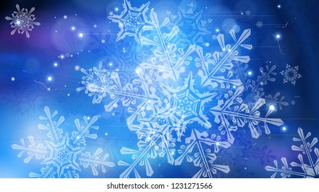 Copos de nieve y luces festivas - fondo vectorial con bellos copos de nieve que brillan alegremente y brillan en el espacio de color