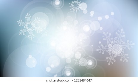 Copos de nieve y luces festivas - fondo vectorial con bellos copos de nieve que brillan alegremente y brillan en el espacio de color
