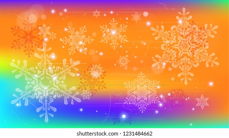 Snowflakes and festive lights - vector background with beautiful snowflakes that merrily shine and shimmer in color space