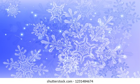 Snowflakes and festive lights - vector background with beautiful snowflakes that merrily shine and shimmer in color space