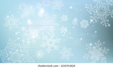 Schneeflocken und festliche Lichter - Vektorhintergrund mit schönen Schneeflocken, die im Farbraum glänzen und schimmern