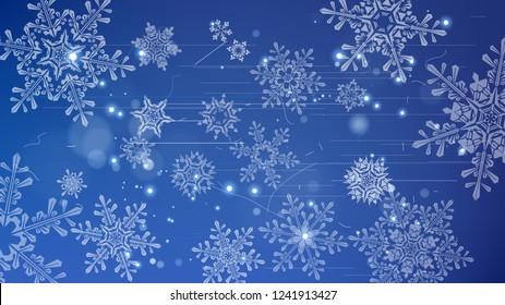 Snowflakes and festive lights - vector background with beautiful snowflakes that merrily shine and shimmer in color space