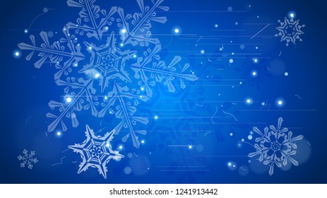 Snowflakes and festive lights - vector background with beautiful snowflakes that merrily shine and shimmer in color space