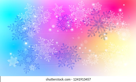 Snowflakes and festive lights - vector background with beautiful snowflakes that merrily shine and shimmer in color space