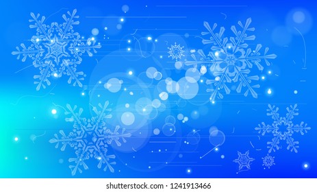 Snowflakes and festive lights - vector background with beautiful snowflakes that merrily shine and shimmer in color space