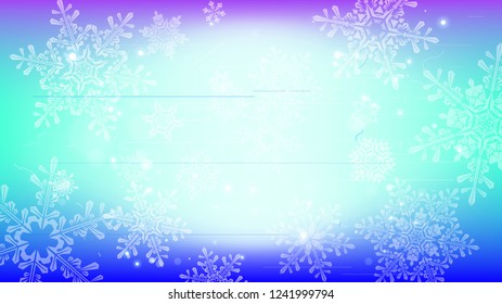 Copos de nieve y luces festivas - fondo vectorial con bellos copos de nieve que brillan alegremente y brillan en el espacio de color