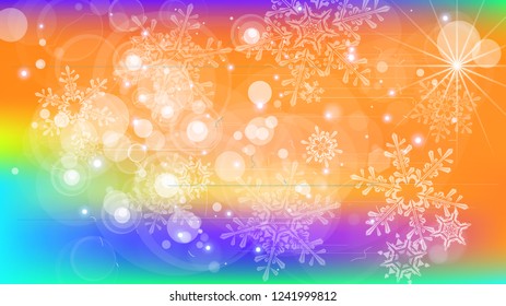 Copos de nieve y luces festivas - fondo vectorial con bellos copos de nieve que brillan alegremente y brillan en el espacio de color