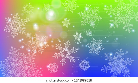 Snowflakes and festive lights - vector background with beautiful snowflakes that merrily shine and shimmer in color space